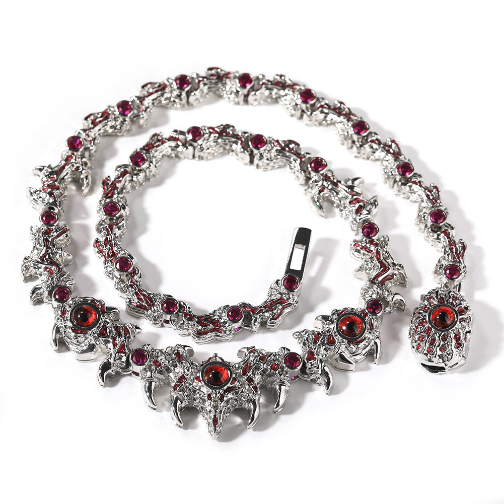 Hip-hop exaggerated spiky parasitic red-eyed thorn diamond-encrusted necklace